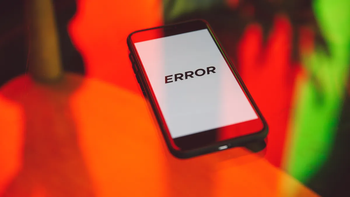 smartphone displaying an error screen