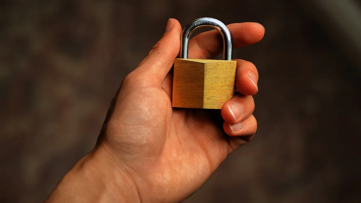 Hand holding a padlock